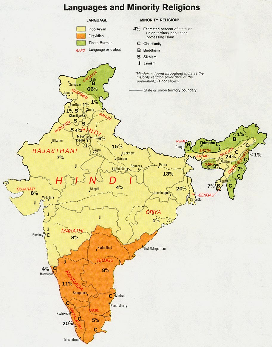 Indian Languages Map, India Map with Indian Languages